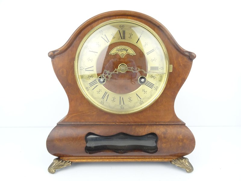 Antique Vintage Dutch Mantel Clock Warmink Wuba Shelf Bracket - นาฬิกา - ไม้ สีนำ้ตาล