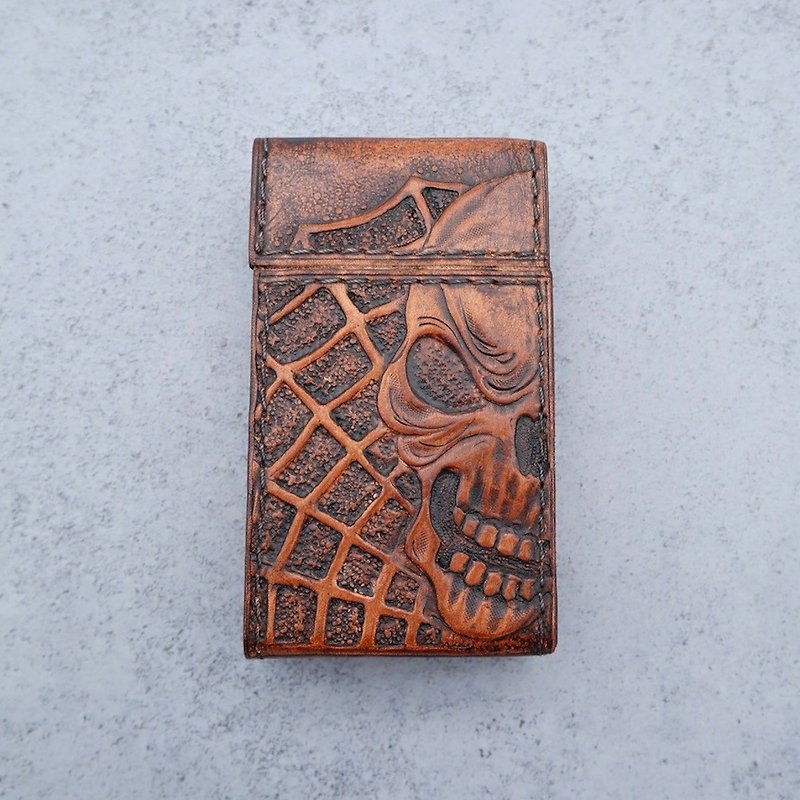 Leather cigarette case - long type - magnet type - Other - Genuine Leather Brown