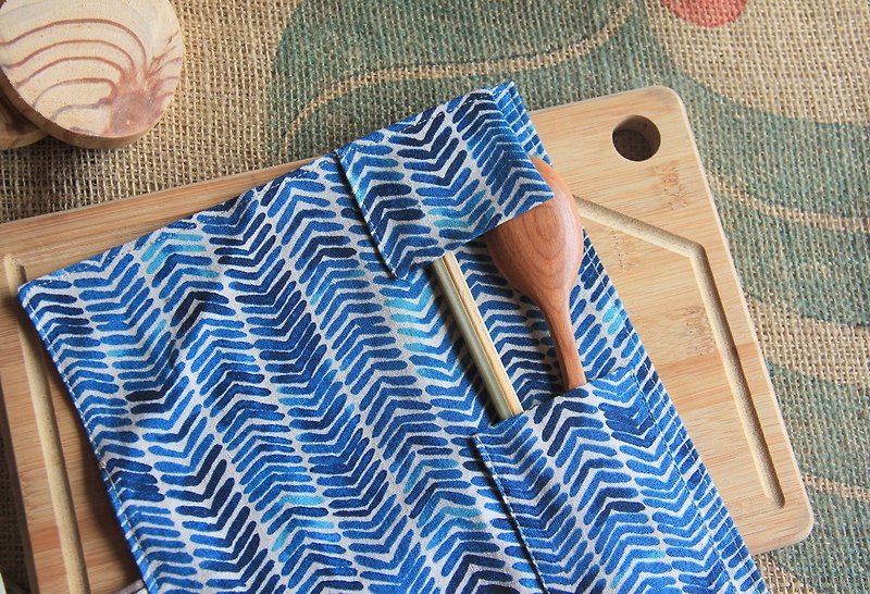 weimom's micro cloth Mans record: southern blue - pencil, chopstick sets, tableware bags, rolls, Christmas gift ● Made in Taiwan - Handmade Good - Chopsticks - Cotton & Hemp Blue