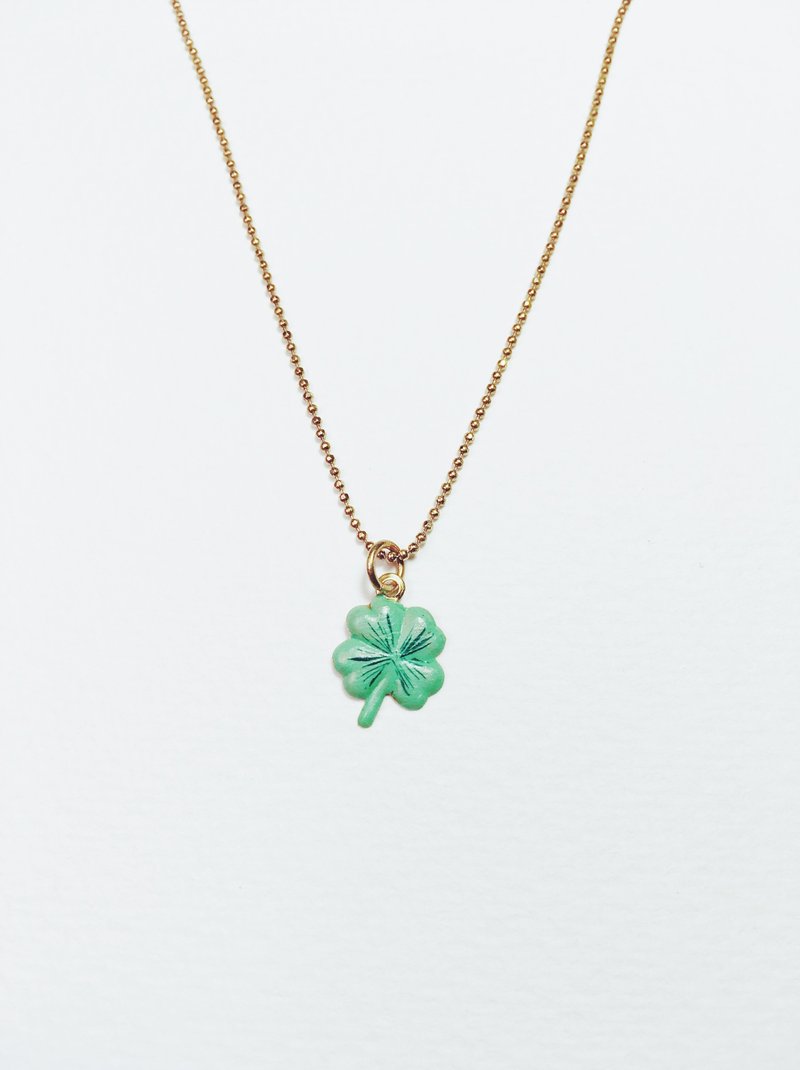 Hand-painted necklace - Clover - สร้อยคอ - ทองแดงทองเหลือง สีเขียว