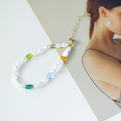 JMO Design 彩虹色水果硬糖手鏈天然珍珠首飾品生日禮物