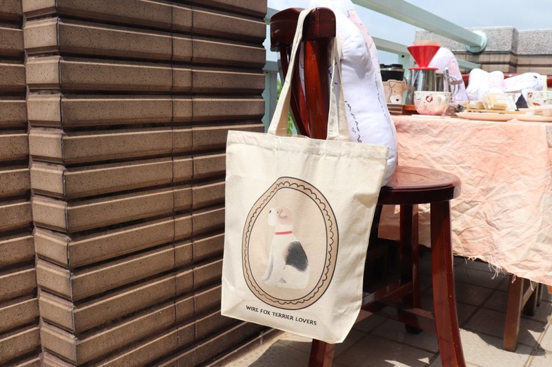 Wirefoxterrier 剛毛獵狐梗 帆布包 水彩版 - 側背包/斜背包 - 其他人造纖維 卡其色