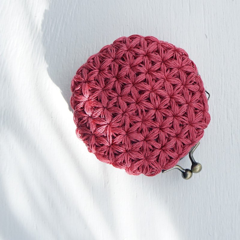 Ba-ba handmade Jasmine Stitch crochet round pouch No.C1522 - 散紙包 - 其他材質 粉紅色
