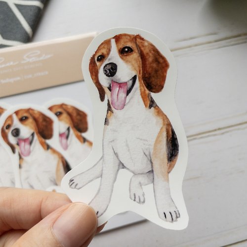 Creace 寵物貼紙-米格魯 魯魯5入水彩貼紙組 珠光防水貼紙