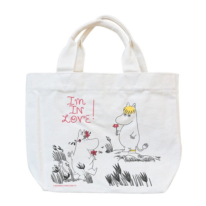 Authorized by Moomin-small tote bag presents my love - กระเป๋าถือ - ผ้าฝ้าย/ผ้าลินิน สึชมพู