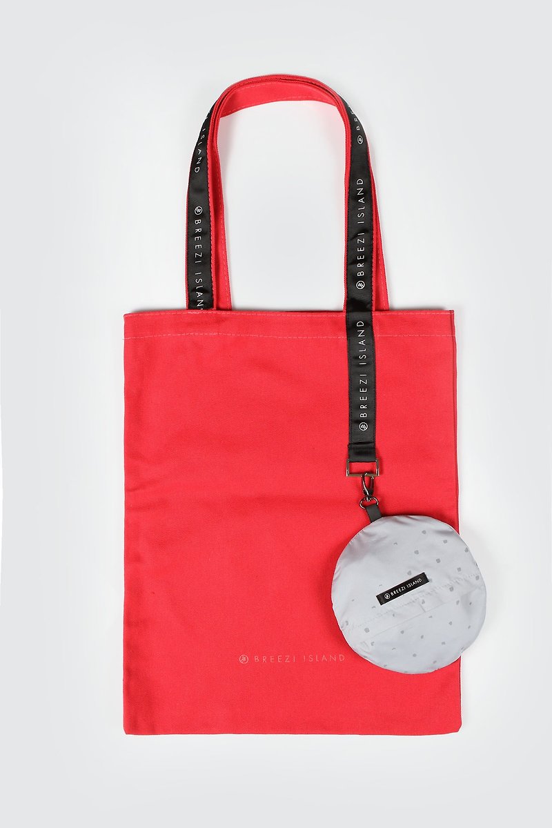 BREEZI ISLAND Reflective LOGO Tote Bag-Plum Red - กระเป๋าแมสเซนเจอร์ - ผ้าฝ้าย/ผ้าลินิน สีแดง