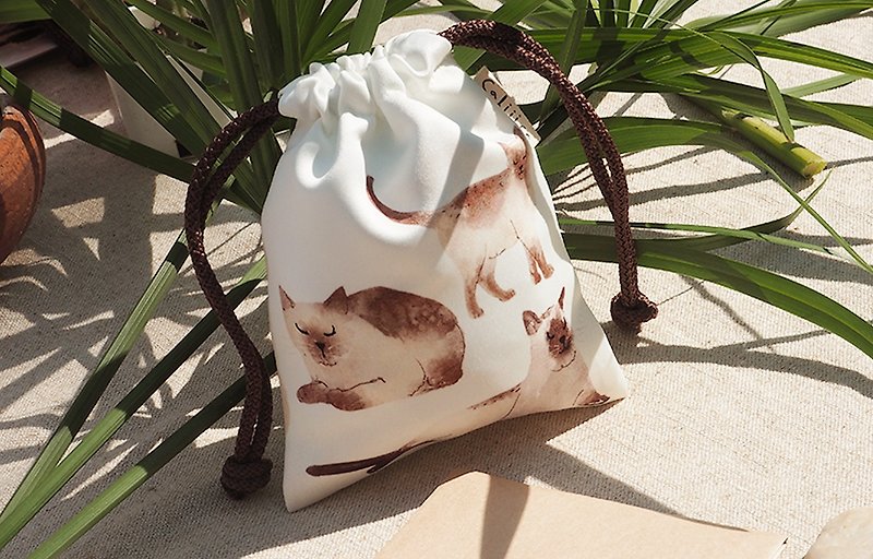 SMALL BAG WITH SIAM CATS - Drawstring Bags - Silk White