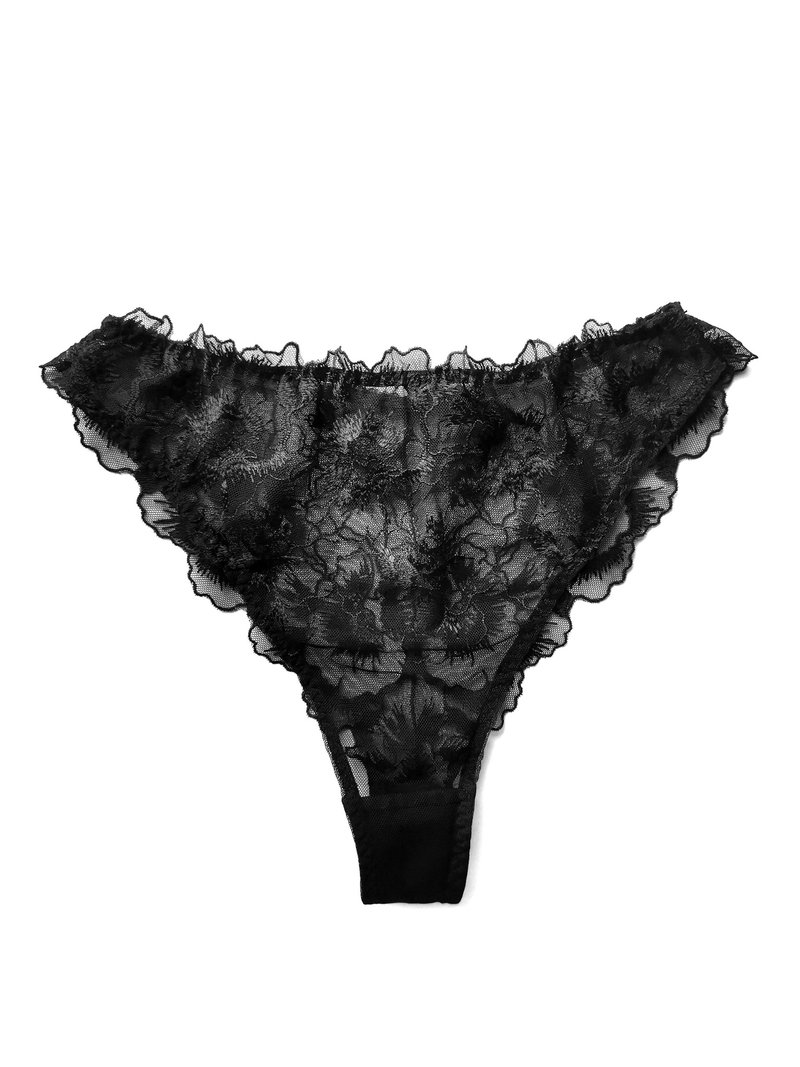 Floral lace brazilian panties - Cute lingerie - Women's sexy underwear - ชุดชั้นในผู้หญิง - เส้นใยสังเคราะห์ สีดำ