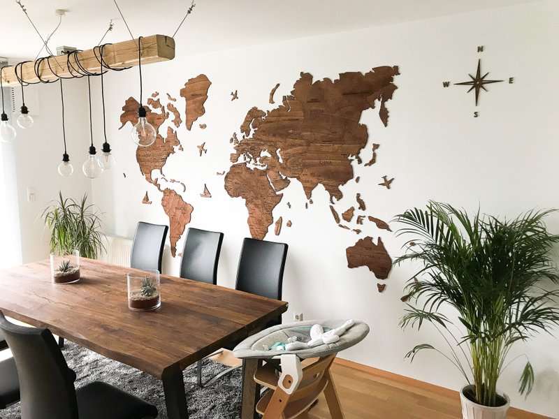 World Map Of The World Wall Decal Birthday New First Home Anniversary Gift - ตกแต่งผนัง - ไม้ 