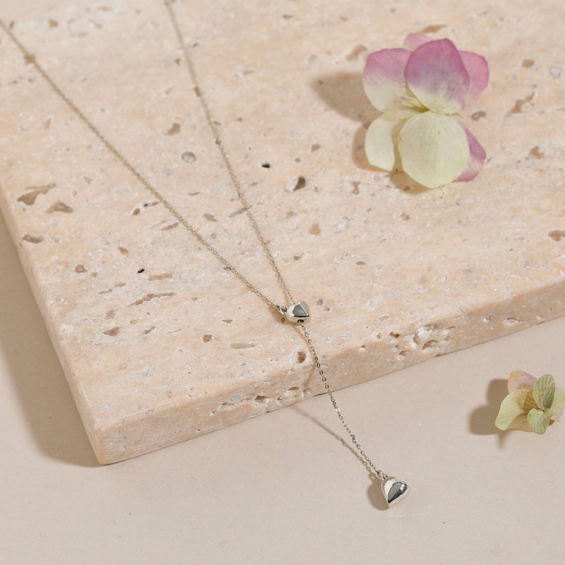 pendulum-heart necklace SV Nickel-free Smooth lariat necklace Long heart necklace with adjustable length Silver - Long Necklaces - Other Metals Silver