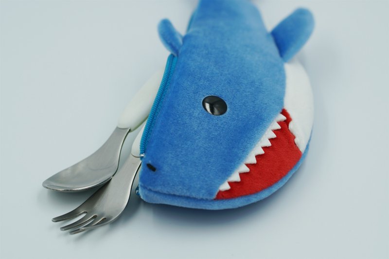 Bucute鯊魚兒童餐具袋/生日禮物/手工製作/交換禮物/快速到貨 - 鉛筆盒/筆袋 - 聚酯纖維 藍色
