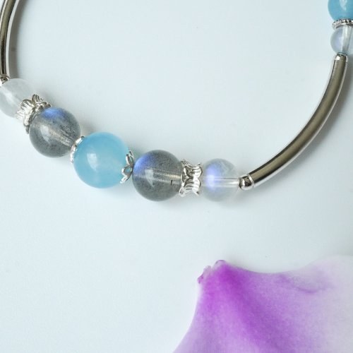 『浜波』大きなラブラドライトとイエローアクアマリンのマクラメペンダント 3WAYアクアマリン×アイオライト ペンダント⁄天然石