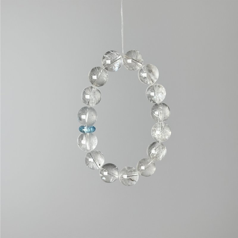 原創設計利姆利亞白水晶搭配海藍寶平安扣水晶手環 - 手鍊/手鐲 - 水晶 白色