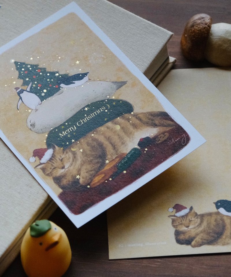 燙金聖誕卡 - 冬天圓潤的動物們 - 卡片/明信片 - 紙 