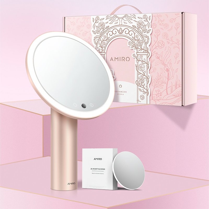 AMIRO Oath automatic light-sensitive LED makeup mirror-Qimeng Garden gift box-Mist powder gift for Valentine's Day - Makeup Brushes - Other Materials Pink