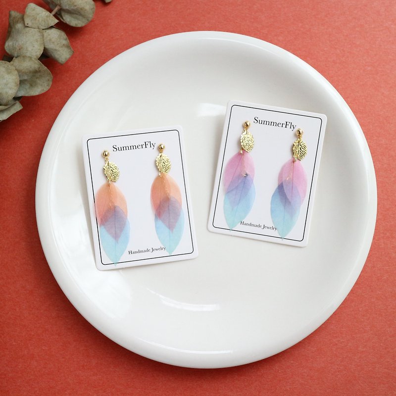 2 pairs﹣blue pink drop earrings crystal long earrings butterfly earrings - Earrings & Clip-ons - Silk Multicolor
