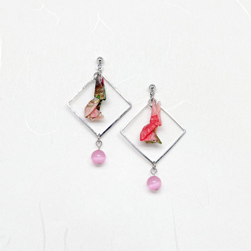 Chearrings | Origami 日本和紙 手工摺紙 小兔耳環 | 款式R002 - 耳環/耳夾/耳骨夾 - 紙 粉紅色
