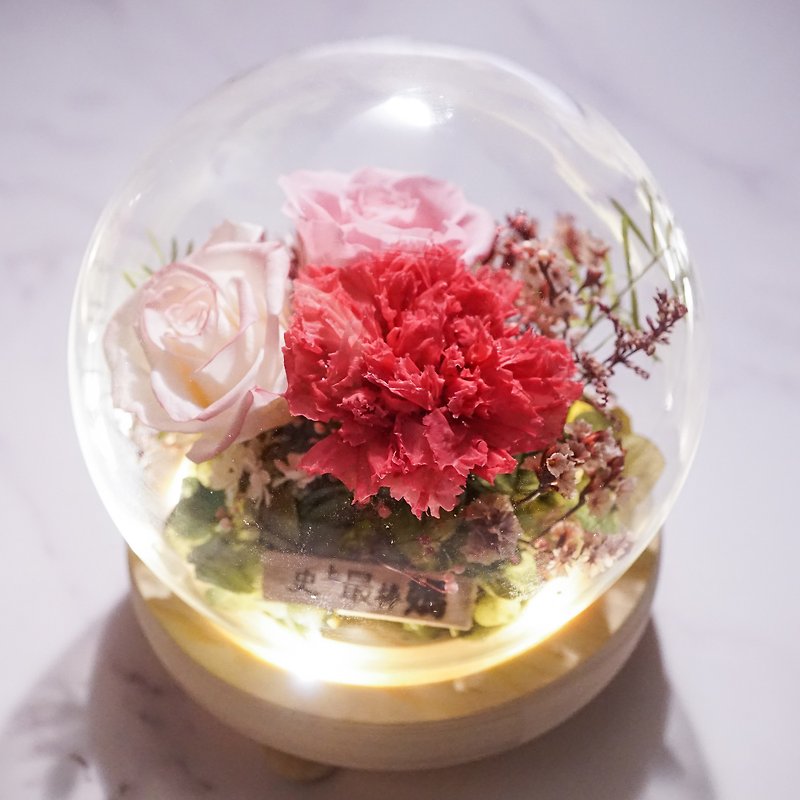 Roses and carnations Dome - ช่อดอกไม้แห้ง - แก้ว สึชมพู