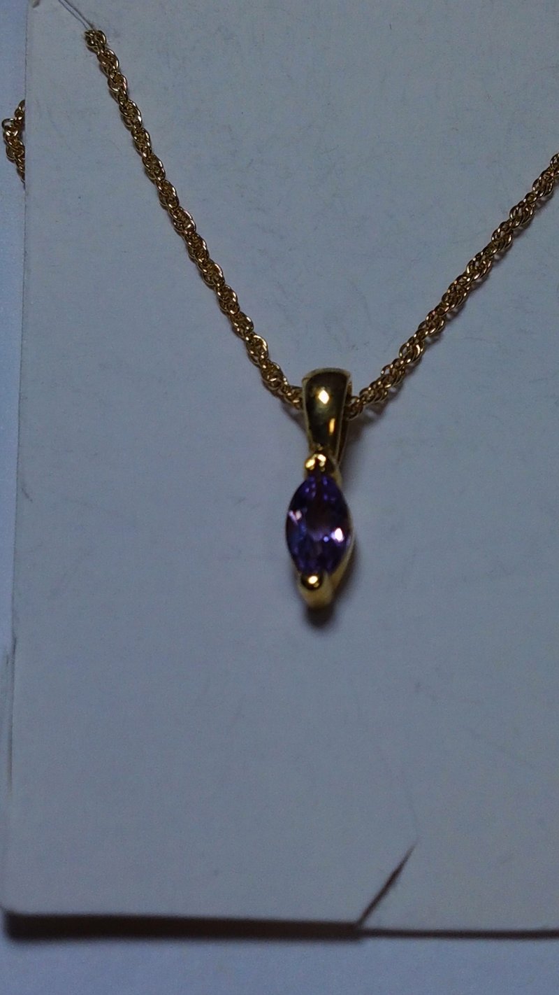 Gold-coated amethyst pendant with chain - สร้อยคอ - โลหะ สีทอง