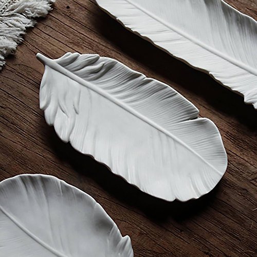 Hübsch Taiwan 【Hübsch】－250151 白色陶瓷羽毛收納盤-3件組 飾品盤新年禮物