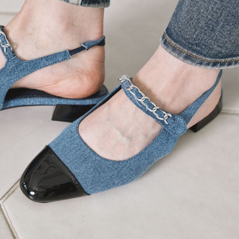 PRE-ORDER SPUR Chain Strap Slingback US9036 BLUE - รองเท้าหนังผู้หญิง - วัสดุอื่นๆ 