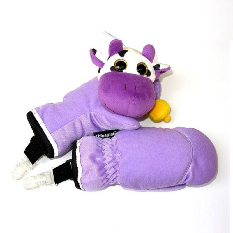 【Seasonal Gifts】3M Thinsulate Antibiotic Playful Kids Mittens with Milk Cow Toy - สร้อยข้อมือ - เส้นใยสังเคราะห์ สีม่วง