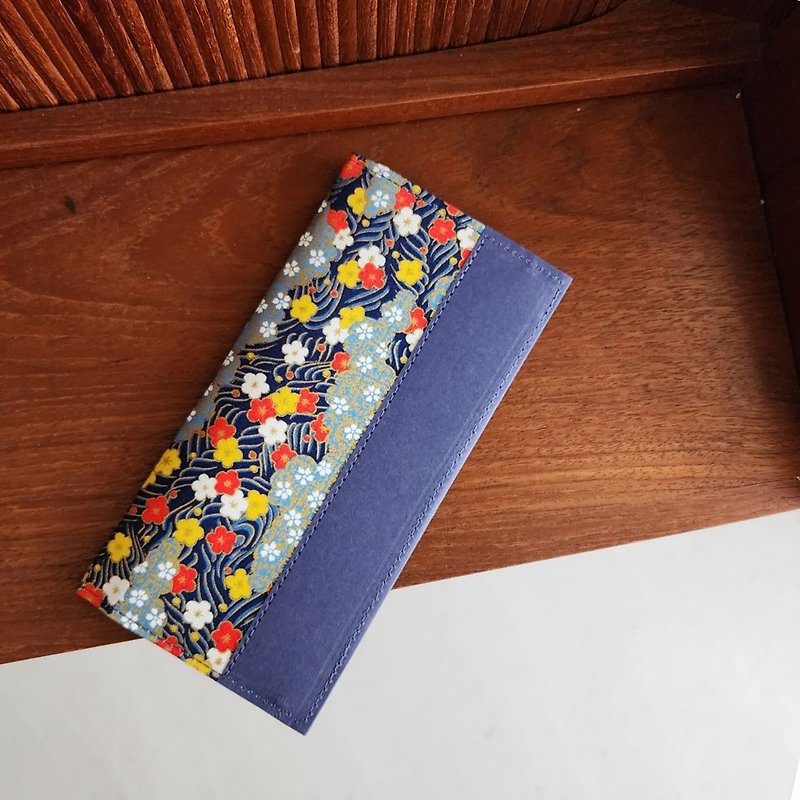 Firework Japanese cloth limited edition washed kraft paper clip long clip wallet - Wallets - Paper Blue