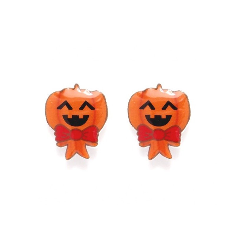 Fox Garden Handmade Halloween Series: Smirking Pumpkin Man Earrings/ Clip-On/Earrings Party Essentials If not specified, they will be shipped with transparent Clip-On - ต่างหู - พลาสติก 