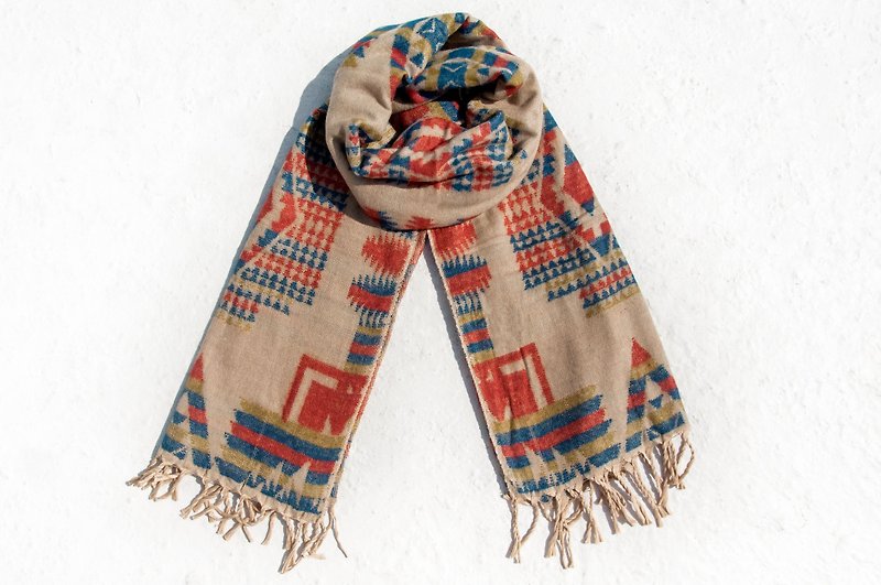 Ethnic shawl/boho knit scarf/Indian totem scarf/knit shawl/covering blanket-blue orange - ผ้าพันคอถัก - ขนแกะ หลากหลายสี