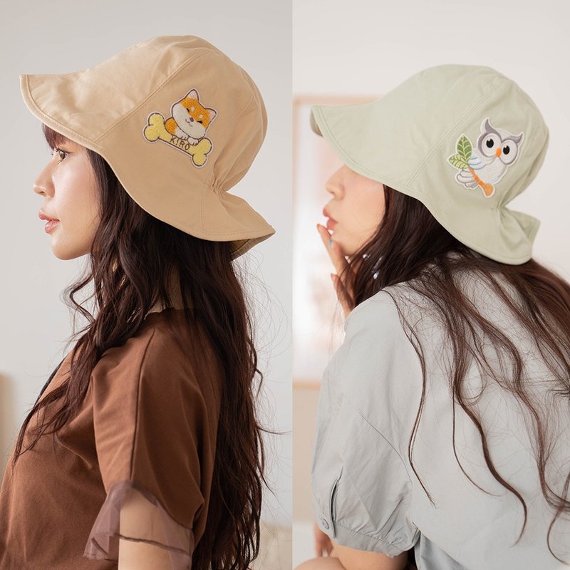 柴犬寶寶 貓頭鷹 刺繡 雙面漁夫帽【90067】 - 女襯衫 - 棉．麻 灰色