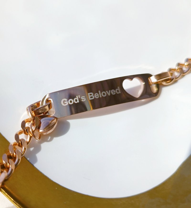 God's beloved titanium steel Rose Gold bracelet/baptism gift/Christian jewelry/gospel gift - สร้อยข้อมือ - โรสโกลด์ 