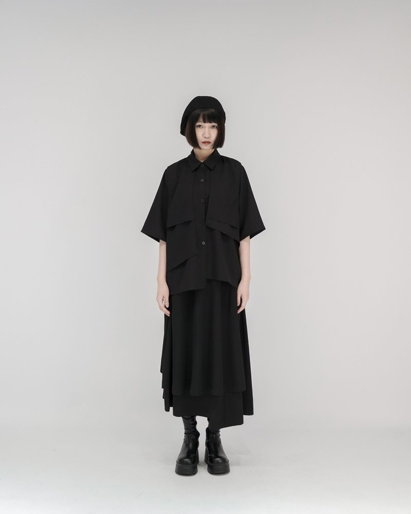 MUKK DESIGN 不規則裁片雪紡襯衫 - 女襯衫 - 其他人造纖維 黑色