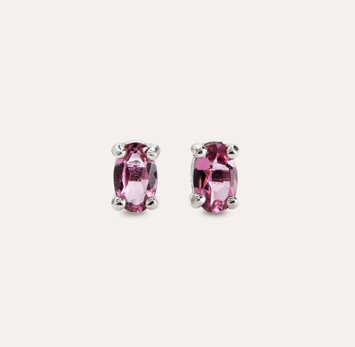 安珠 AND JEWEL 每天配戴的天然寶石 安珠 碧璽 粉色 橢圓 3*5mm 耳環 經典系列 Oval E 寶石銀飾 AND