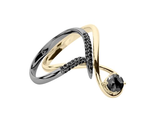 Majade Jewelry Design 黑碧璽14k金鑽石結婚戒指組合 水滴形求婚戒指 流星訂婚戒指套裝