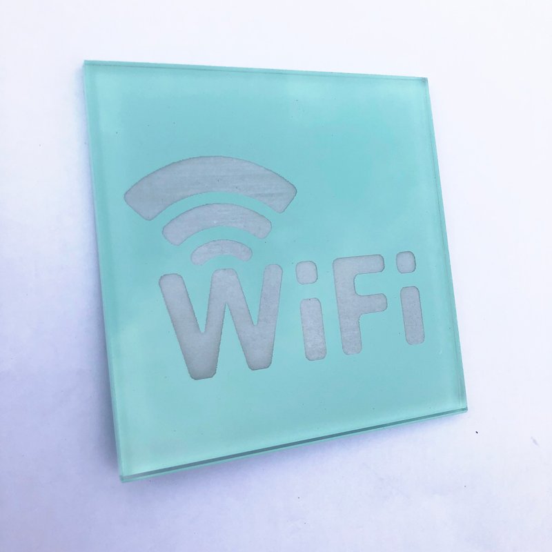 Rarely chic glass WiFi logo stainless steel public signage wireless Internet signage - Wall Décor - Glass Green