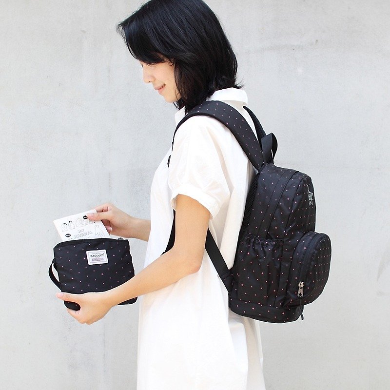 Stars~Mini water resistant backpack(12'' Laptop OK)-black_100368 - Backpacks - Waterproof Material Black