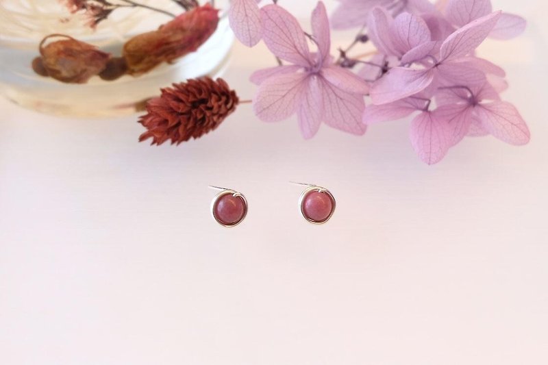 . Hand made earrings. Rhodonite Rose Stone Clip-On/ dark-red ear pin - Earrings & Clip-ons - Gemstone Red