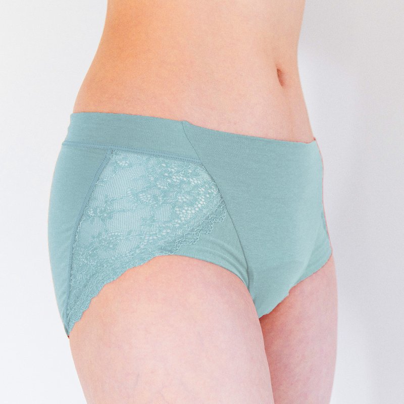 肌にやさしいオーガニックコットン生理ショーツ　aloe　ターコイズ　レギュラー　レース　パッド別売 - 女內衣褲 - 棉．麻 藍色