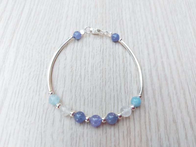 s925 sterling silver tanzanite Stone aquamarine bracelet | handmade custom bracelet necklace earrings - Bracelets - Crystal 