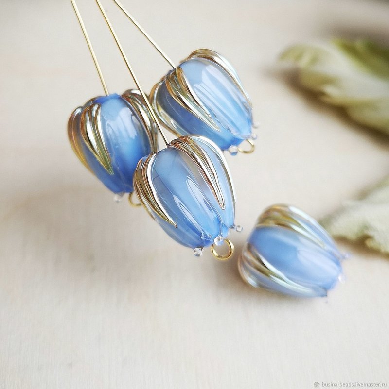 Glass Flower Beads, Blue Handmade Lampwork Flower Bead, One Flower Glass Bead - 陶藝/玻璃 - 玻璃 藍色