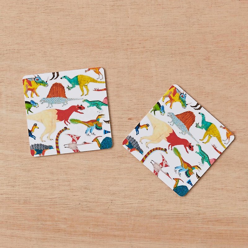 DINOSAURS COASTERS SET OF 2 - Coasters - Wood Multicolor