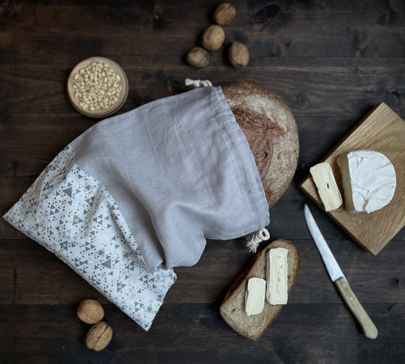Linen Reusable Drawstring Sourdough Bread Bag, Cottage Style, Gift for Mom - 調味瓶/調味架 - 亞麻 灰色