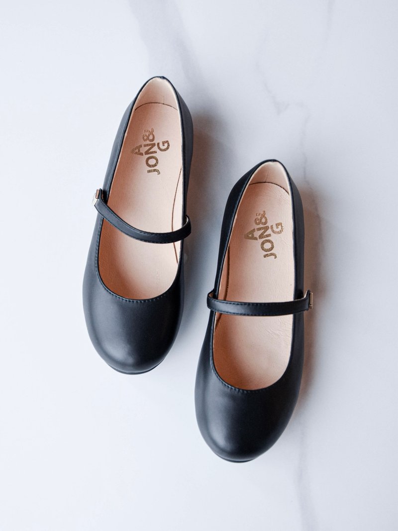 Black girls princess Mary Jane flat round toe college style simple and elegant versatile lambskin shoes - Kids' Shoes - Genuine Leather Black