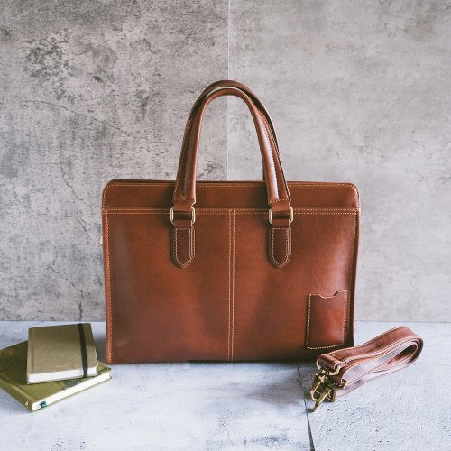 寇比手工皮件 Colbie Leather 真皮經典雙開公事包 15012 花油皮O