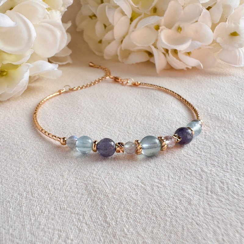 海藍寶 藍螢石 血滴堇青 拉長石 | 清晰思維 促進平靜 | 手鍊手環 - 手鍊/手環 - 寶石 藍色