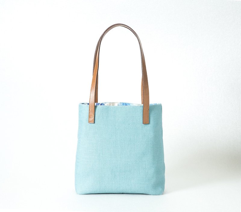 Handmade Lake Blue Woven Thick Linen Tote Bag/Side Backpack/Handbag/Natural and Fresh/Proofing Specials - กระเป๋าถือ - ผ้าฝ้าย/ผ้าลินิน สีน้ำเงิน