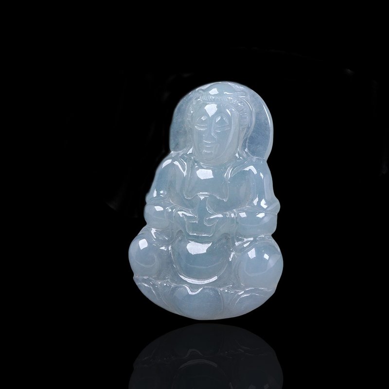 Ice Jade Avalokite Guanyin Bodhisattva Necklace | Stone| Natural Burmese Jade A-grade | Gift - Necklaces - Jade White