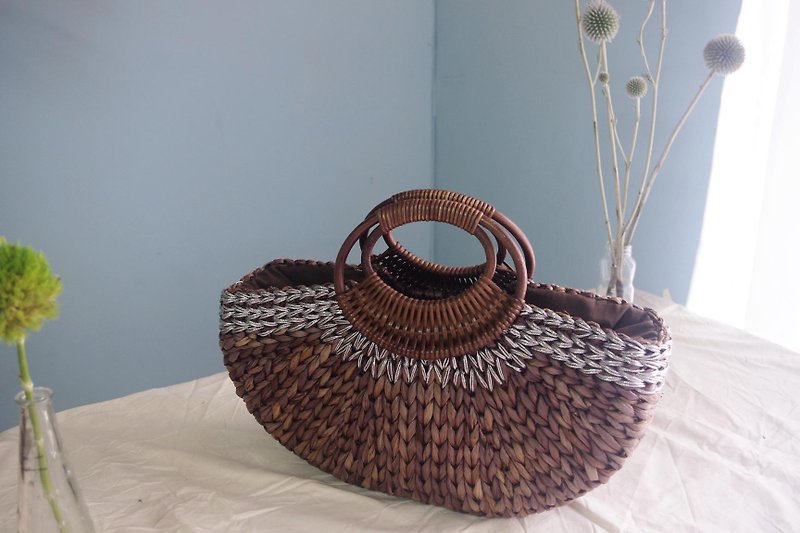 4.5studio-ancient antique bag - Japanese-style elegant wood put the rattan boat type handbag - Handbags & Totes - Other Materials Brown