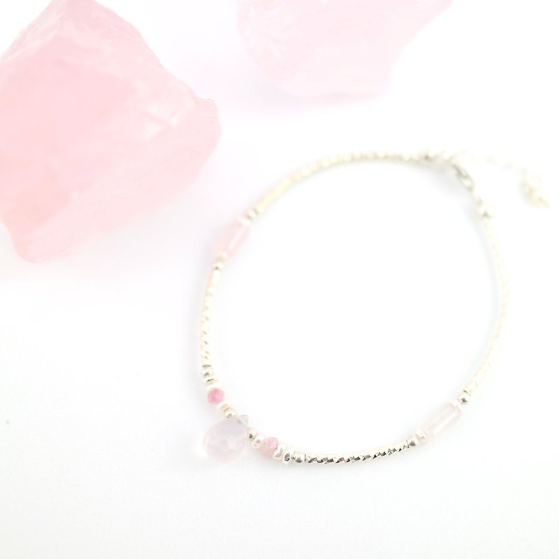 Dazzling~Pink Crystal_Natural Pearl Sterling Silver Bracelet - สร้อยข้อมือ - เครื่องเพชรพลอย สึชมพู