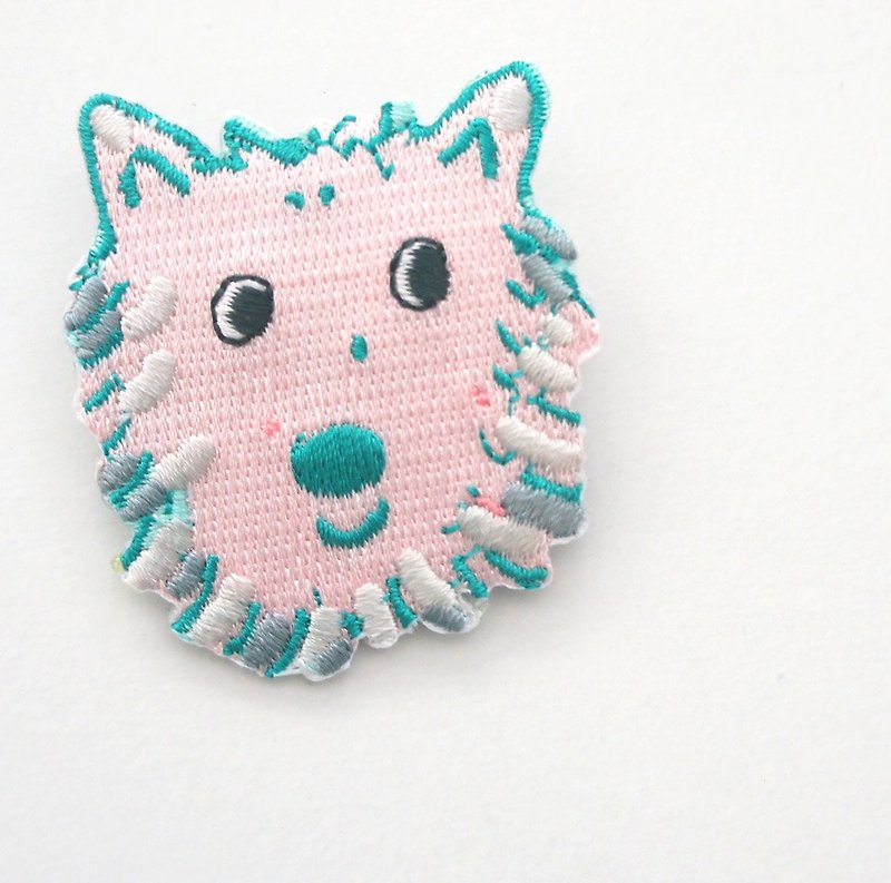 スマイルウェーブレット犬の刺繍ピン/パッチ - ブローチ - 刺しゅう糸 ピンク